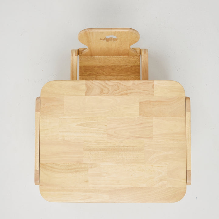 a wooden chair with a wooden seat on top of it