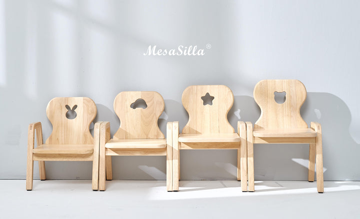 a row of wooden chairs sitting next to each other