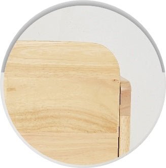 a wooden cutting board sitting on top of a white plate