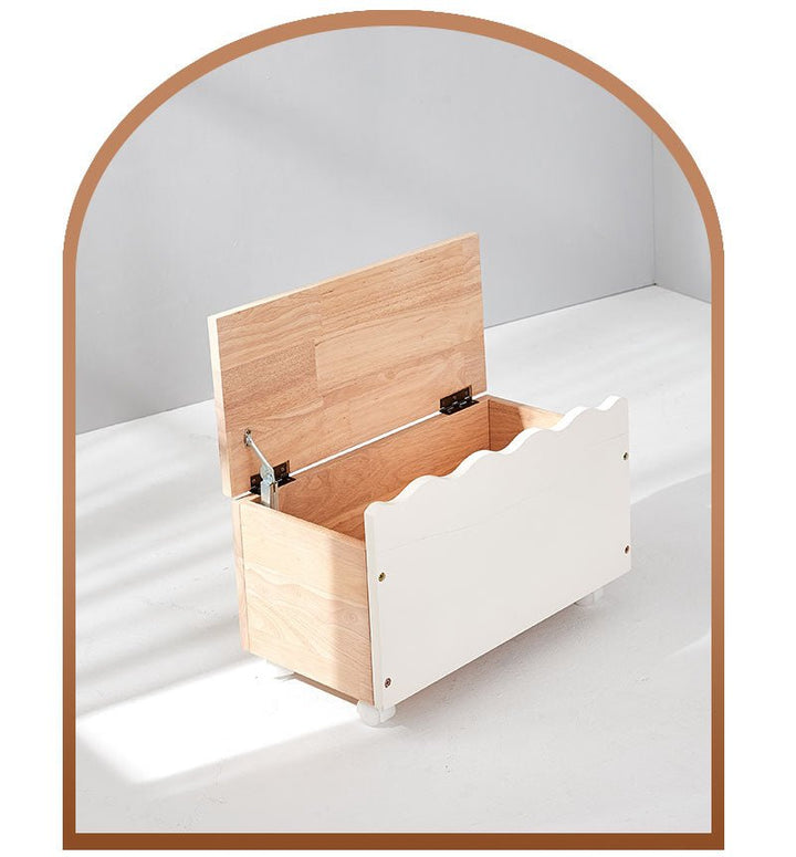 a white box with a wooden lid on a table